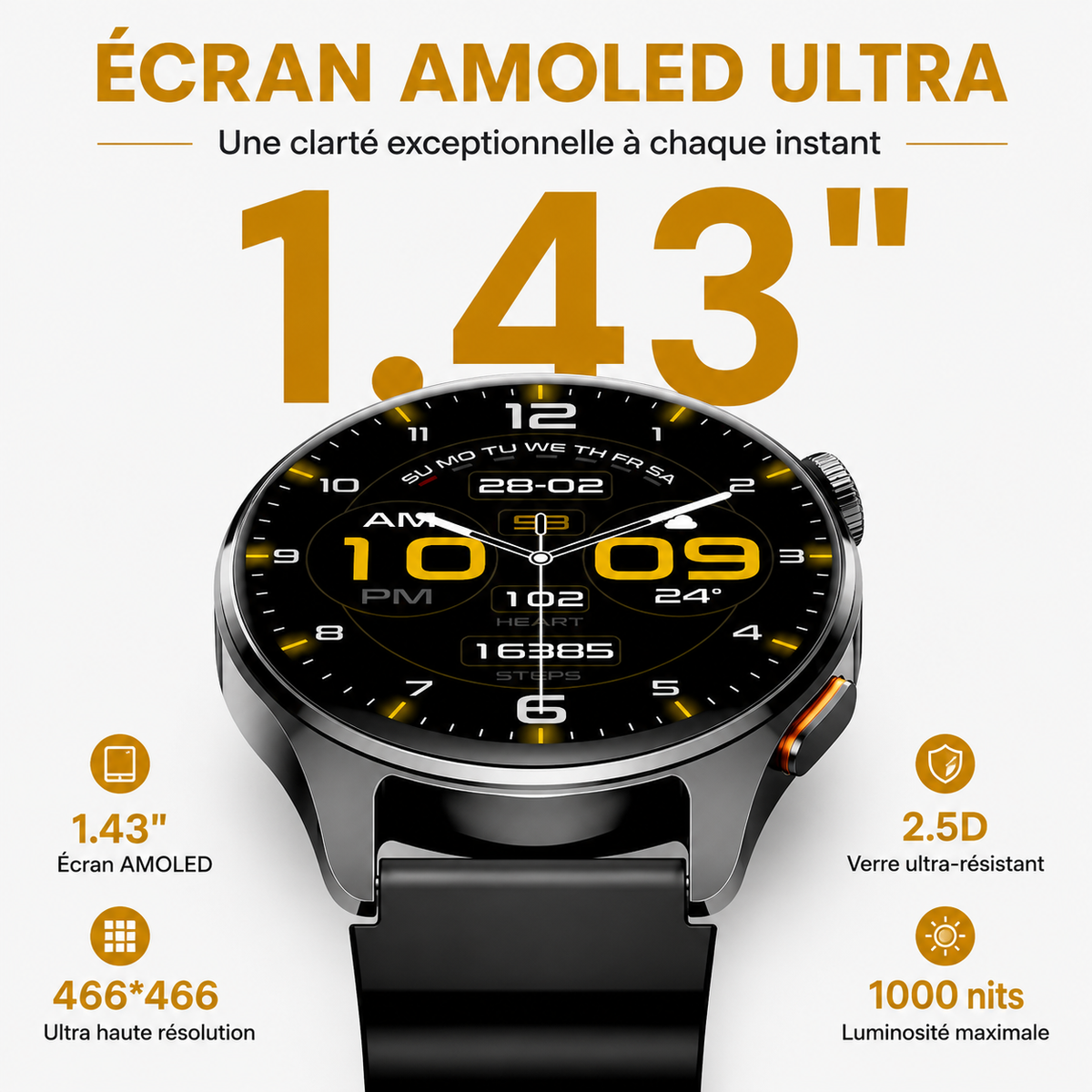 Montre connectée sport PulseX 4S® - Unisexe - Votre coach sportif au poignet