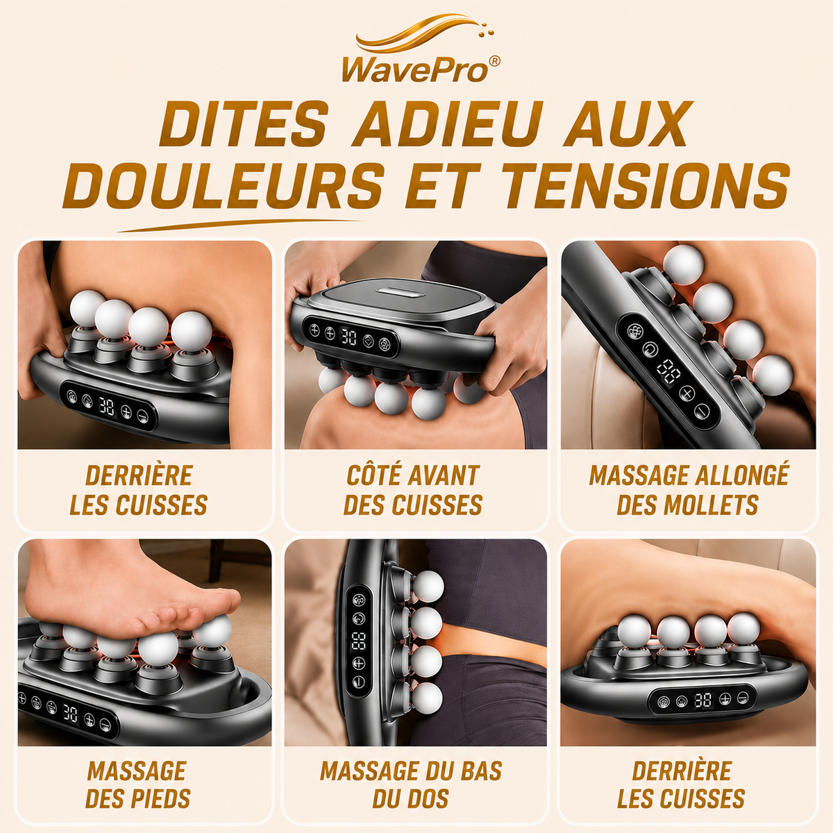 Pistolet/appareil de massage WavePro® musculaire à 16 têtes - 3 modes & 30 vitesses