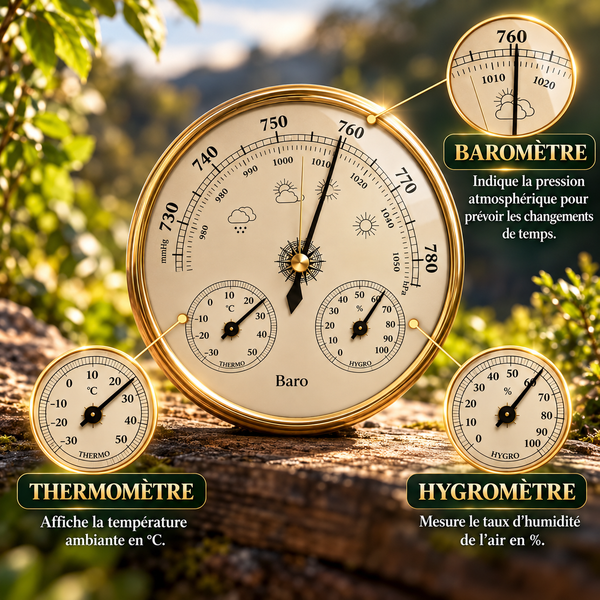 Baromètre 3-en-1 BaroPlus® Thermomètre & Hygromètre - Analyse climatique précise
