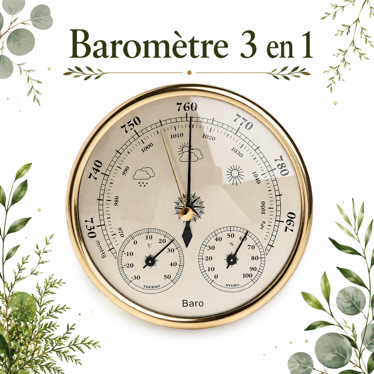 Baromètre 3-en-1 BaroPlus® Thermomètre & Hygromètre - Analyse climatique précise