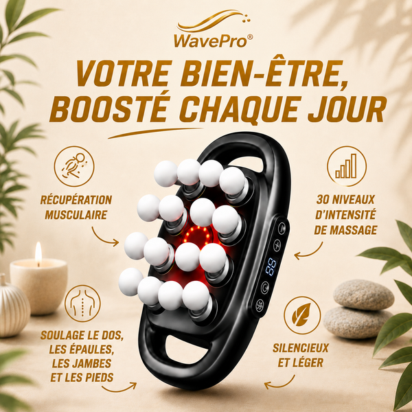 Pistolet/appareil de massage WavePro® musculaire à 16 têtes - 3 modes & 30 vitesses